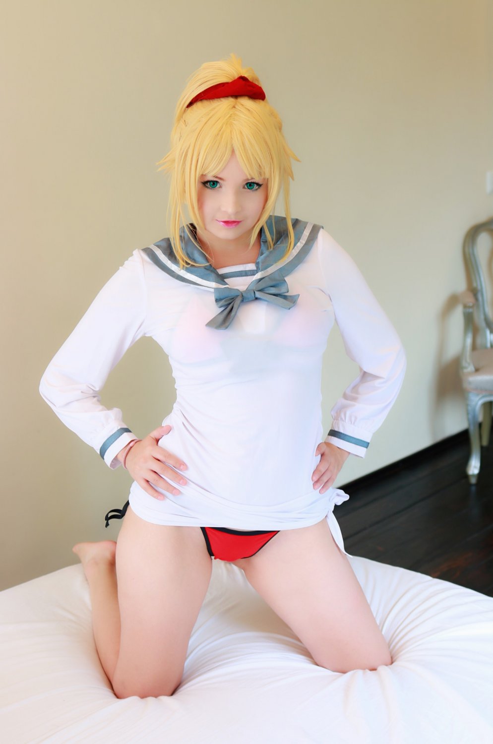 Mordred Fate cosplay with blowjob and facial #E3YYyDwL